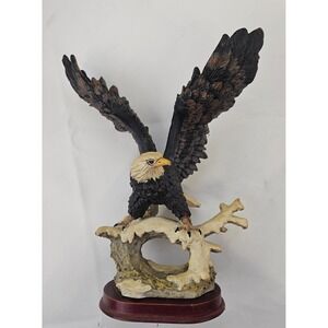 Bald Eagle Figurine Statue Bird of Prey on Branch Rustic Wildlife Decor 8.5in